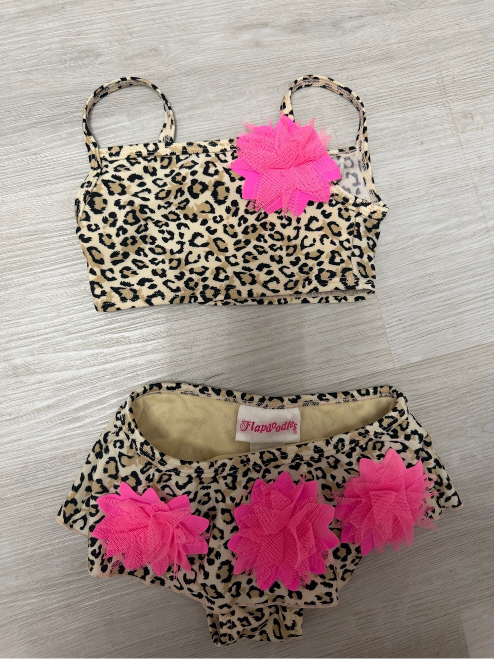 Flapdoodles Beige and Black Leopard Two-Piece Swim Set